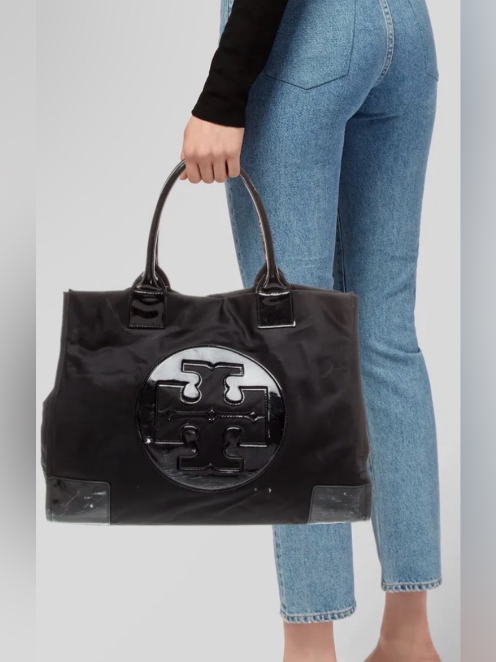 Tory Burch EUC Black Patent Logo Ella Tote Bag - Picture 8 of 9